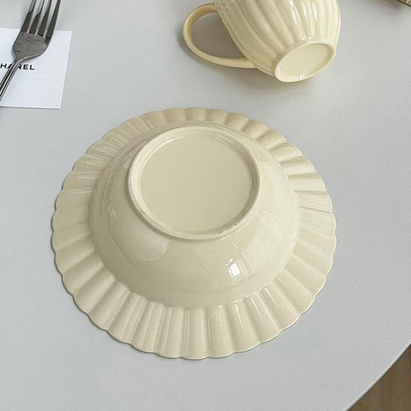 Relief Ceramic Straw Hat Plates Household Nordic Style Vintage Light Luxury Dinner Dish Floral Shape Deepen Kitchen Tableware
