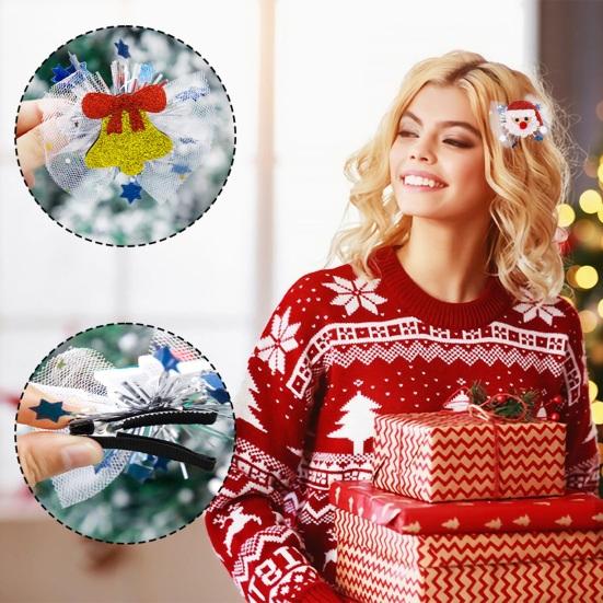 

Рождественская заколка для волос Снеговики Санта Рождественская елка Звезда Сетка Колокольчик Декор Противоскользящая новогодняя реквизит для фото головы с блестками Инструмент для украшения волос для девочек