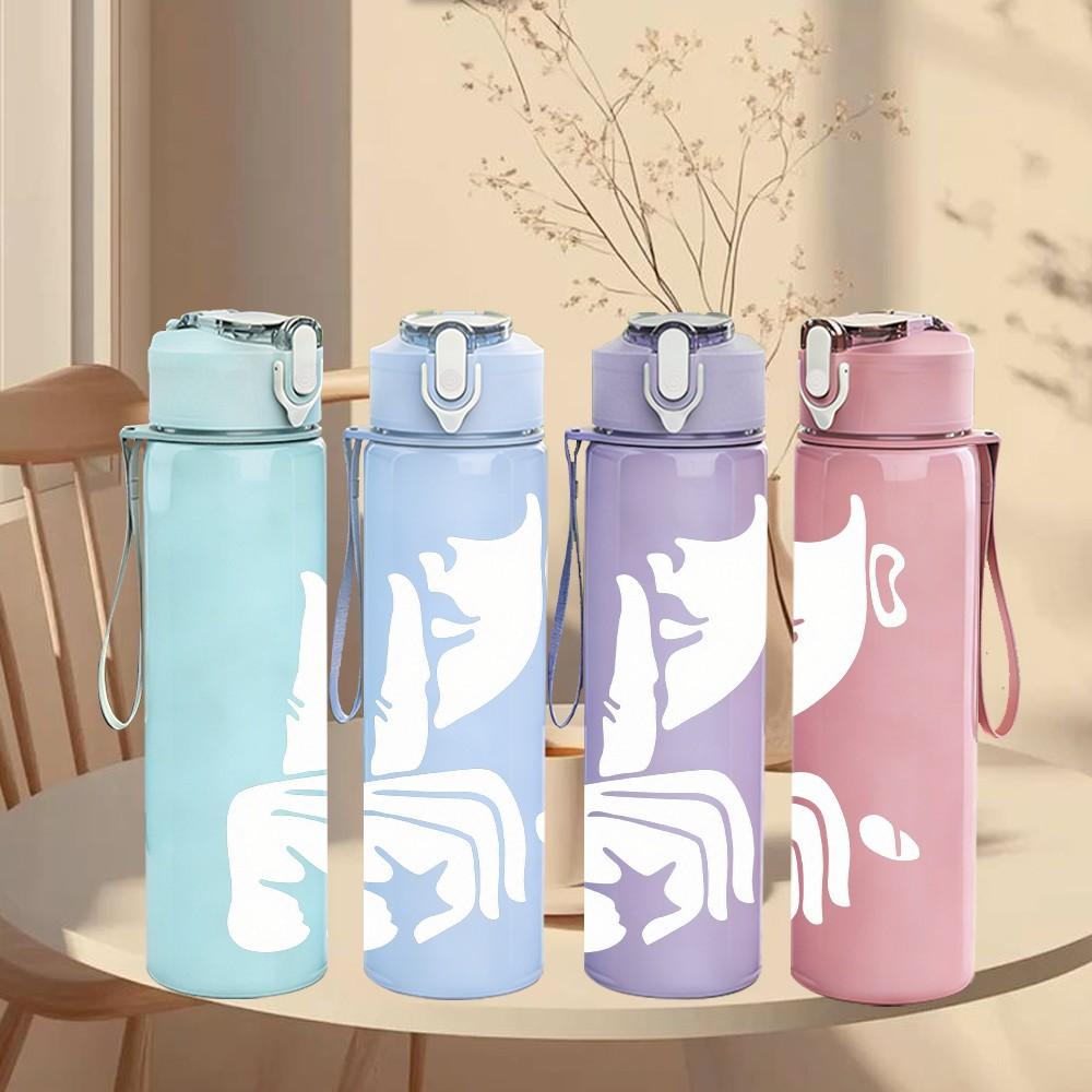1PC Simple Minimal Blank Texture Print 750ml Color Plastic Sports Water Bottle Leakproof Flip Straw Lid Suitable for Sports Office Home Use