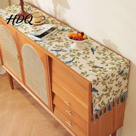 Soft Fabric Table Runner Floral Jacquard Runner Flower Bird Leaf Vintage Elegant