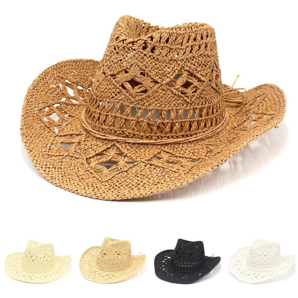Wide Brim Western Cowgirl Hat Classic Panama Hat Stylish Summer Beach Sun Hat  for Women & Men