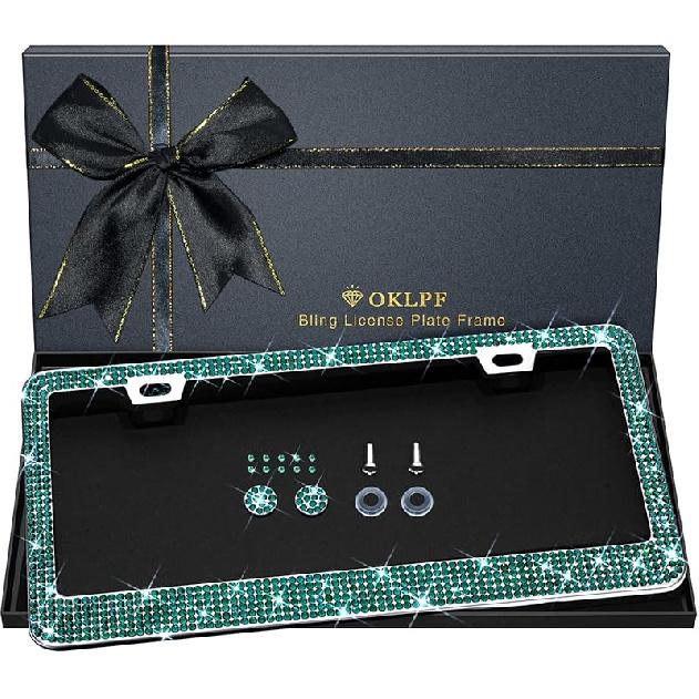 Bling License Plate Frame for Women, 1PCS Sparkly License Plate Frames| Over 1200 Pcs 14 Facets Bedazzled Clear Glass Diamond Rhinestone Crystals