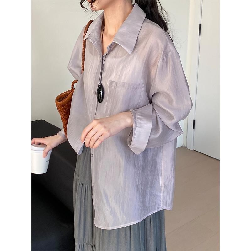 

Micro-transparent Shirt Jacket Women s Loose Thin Sunscreen Shirt Top One Size