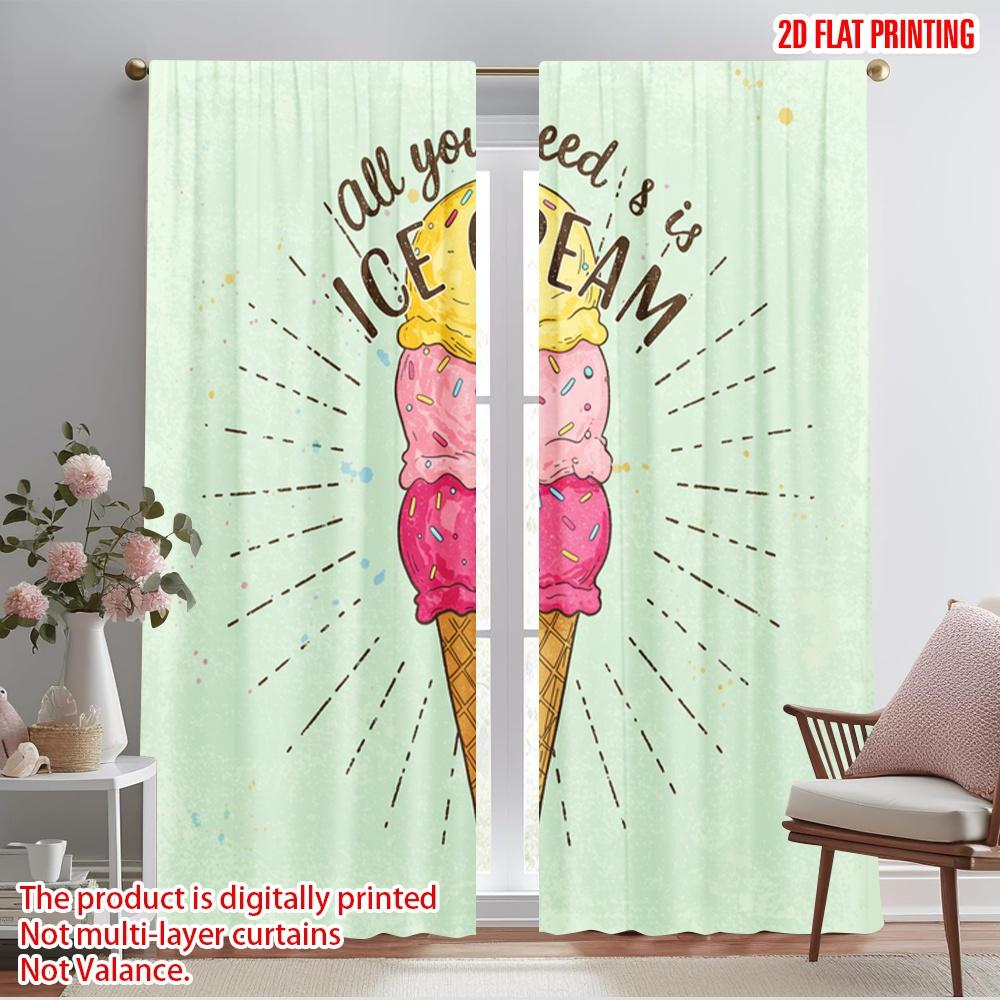 

2pcs 2D flat printing Drapes Ice Cream Cone Polyester Fabric Without Electricity Birthday Party Use for Holiday Portraits and 52.50×116.00 CM 2pcs