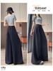 Women's Summer Ice Silk Striped Wide-Leg High-Waisted Pants - Thin, Slimming, Loose, Floor-Length, Casual Straight-Leg.