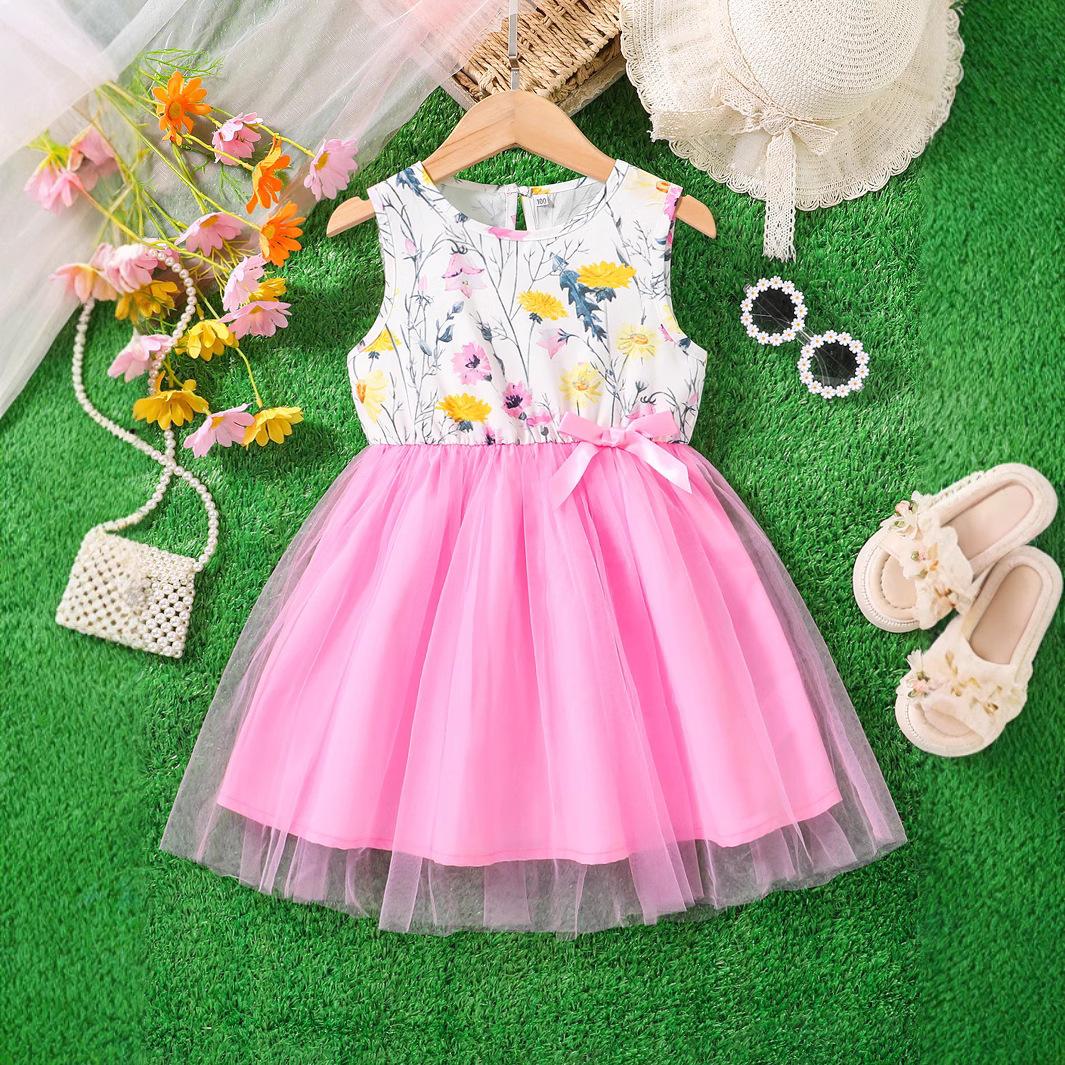 

Простое платье для девочек, летнее детское свободное платье без рукавов с круглым вырезом 120cm розовый