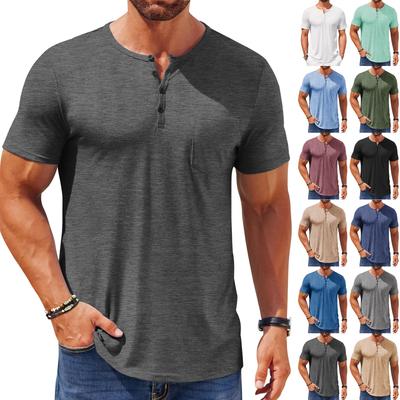 Men's Casual Slim Short Sleeve Fashion T-shirt Button-down Crew-neck Summer
