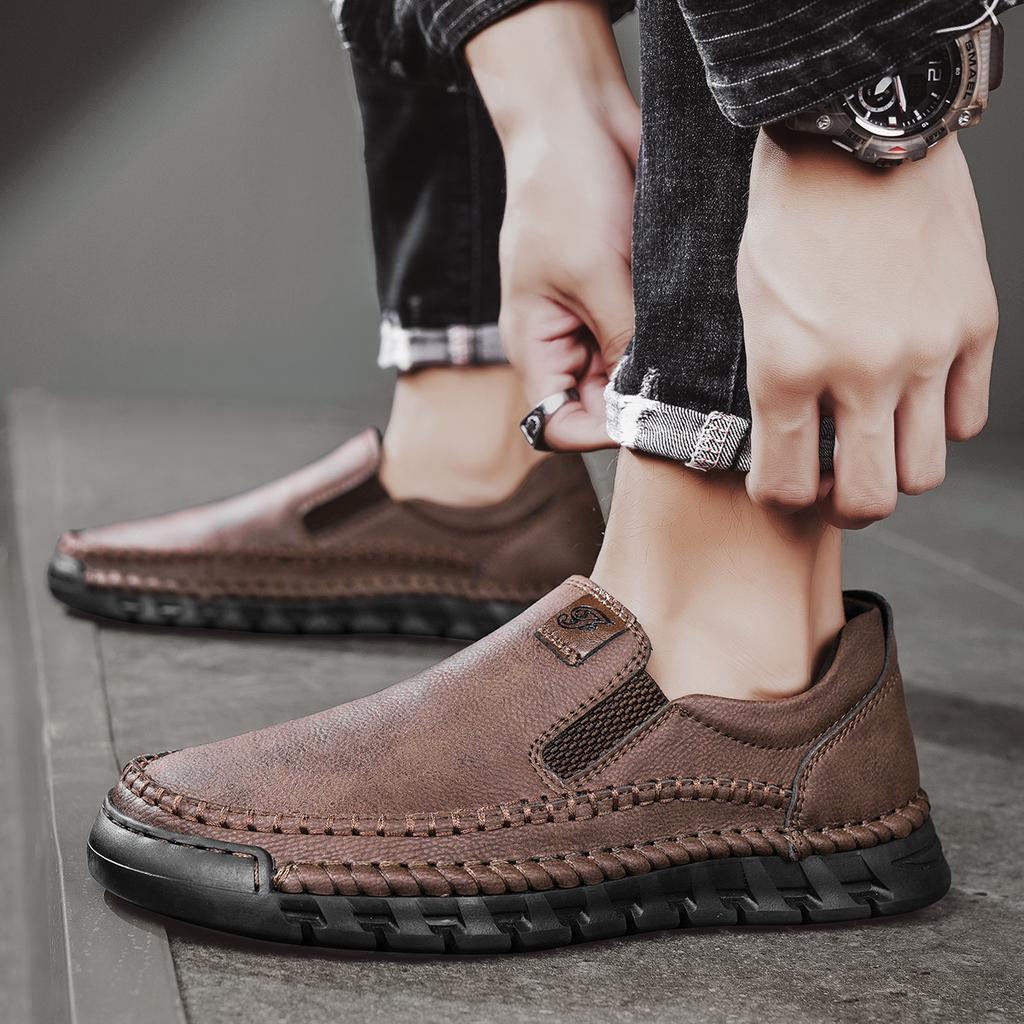 მამაკაცის ყოველდღიური ფეხსაცმელი ხელნაკეთი ტყავის ლოფერები ხარისხიანი ბრტყელი მოკასინები მამაკაცის სპორტული ფეხსაცმელი
