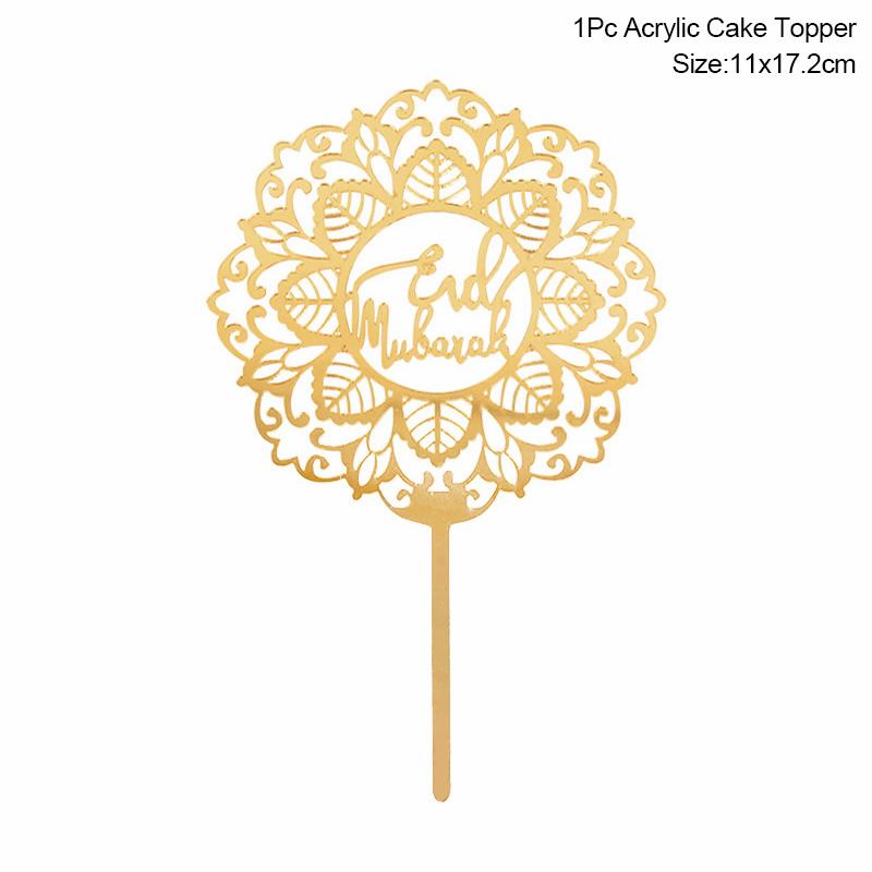 Golden Acrylic Eid Mubarak Cake Toppers Castle Moon CupCake Topper for Ramadan Mubarak Islamic Festival Party Cake Decorations