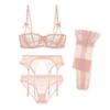 Code Bra and Shorts with Garter Belt Sheer Sexy Underwear [Sexy 1701] See-through Stockings, 4-piece Set, Lace, Lingerie, (SV307+N007-Pink-70D)