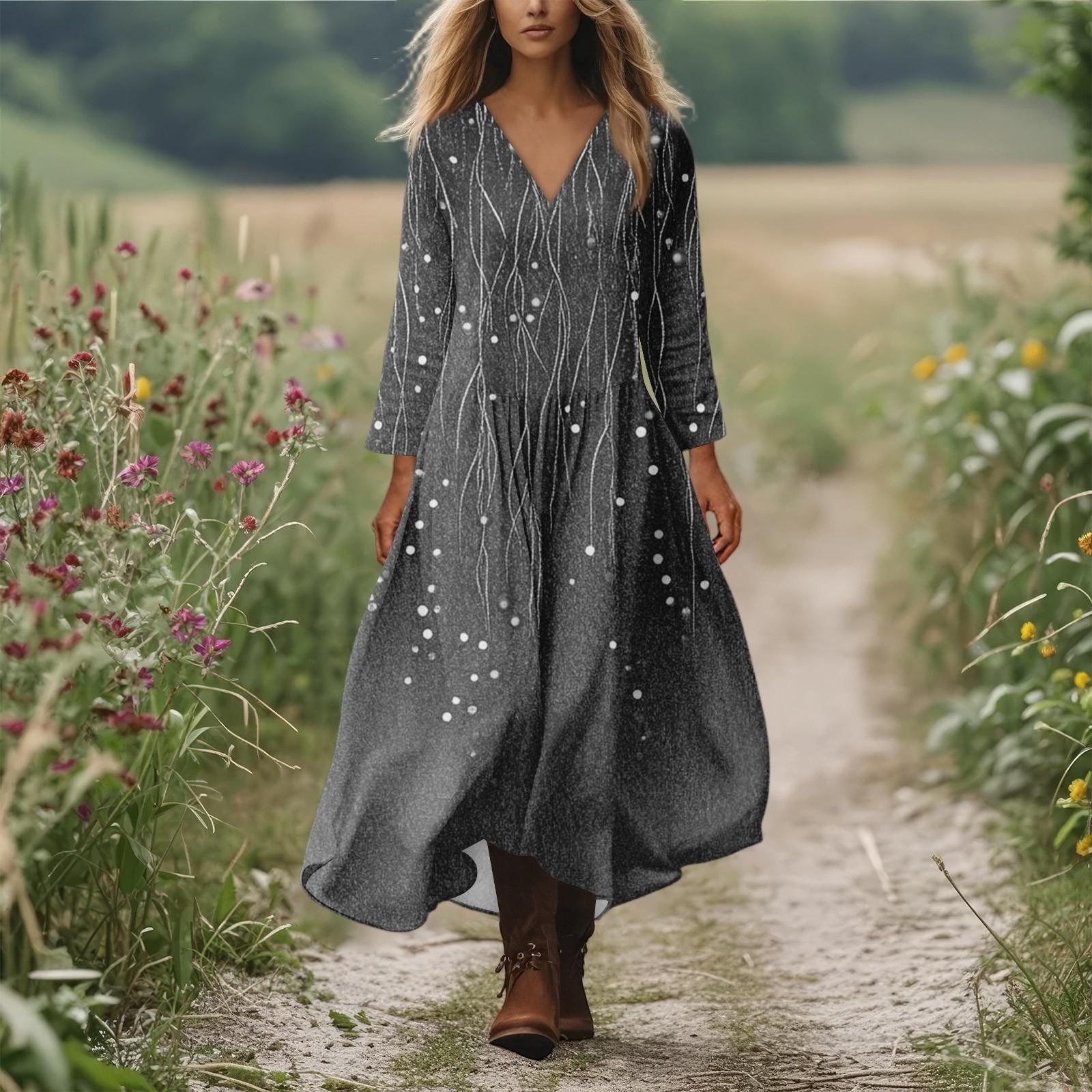 

Женское повседневное и модное платье с круглым вырезом и длинными рукавами средней длины XL