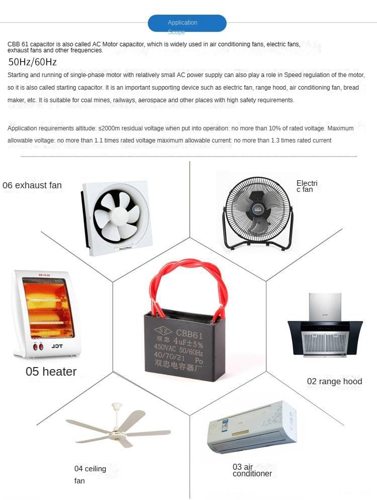 Shinekoo SFM684 5UF 250V Rectangular Aluminum Plastic Through Hole Mount Air Conditioner Capacitor