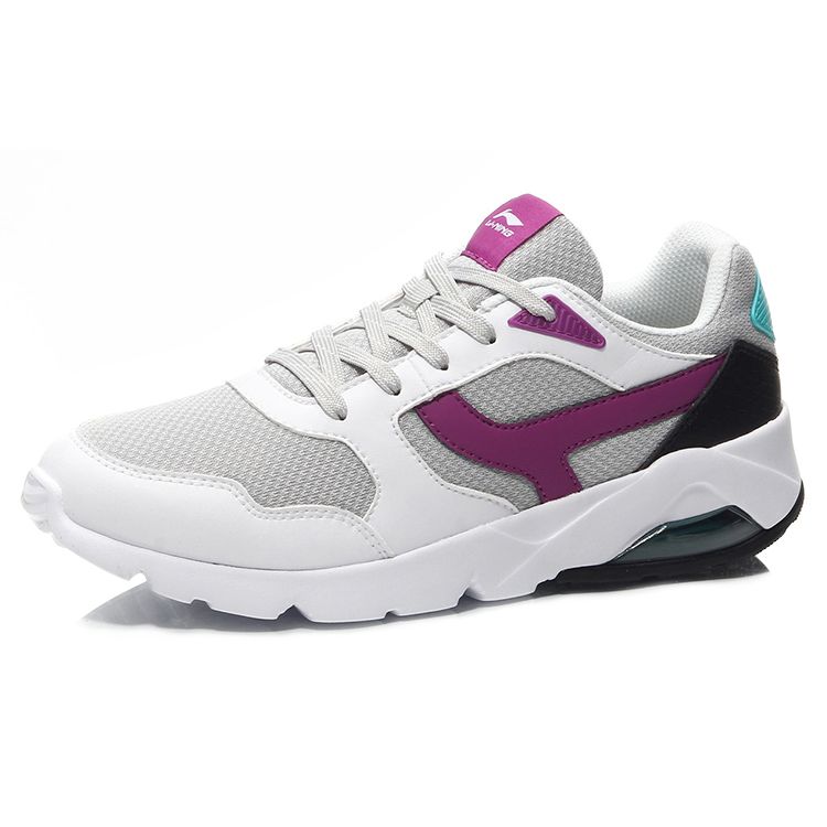 Li Ning Half Palm Air Cushion Shock Absorption Low Top Running Shoes Women Running Shoes Gray White Purple AGLM116-1