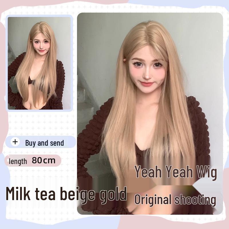 Yeye Letni Styl Długi Prosty Peruka Koronkowa - Naturalny Zestaw na Całą Głowę