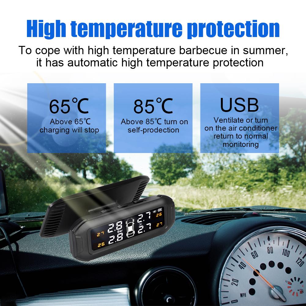 Rotary Display Digital TPMS Car Tire Pressure Monitoring System Alarm Tyre Pressure Temperature Tester 4 TPMS Sensors Solar TPMS