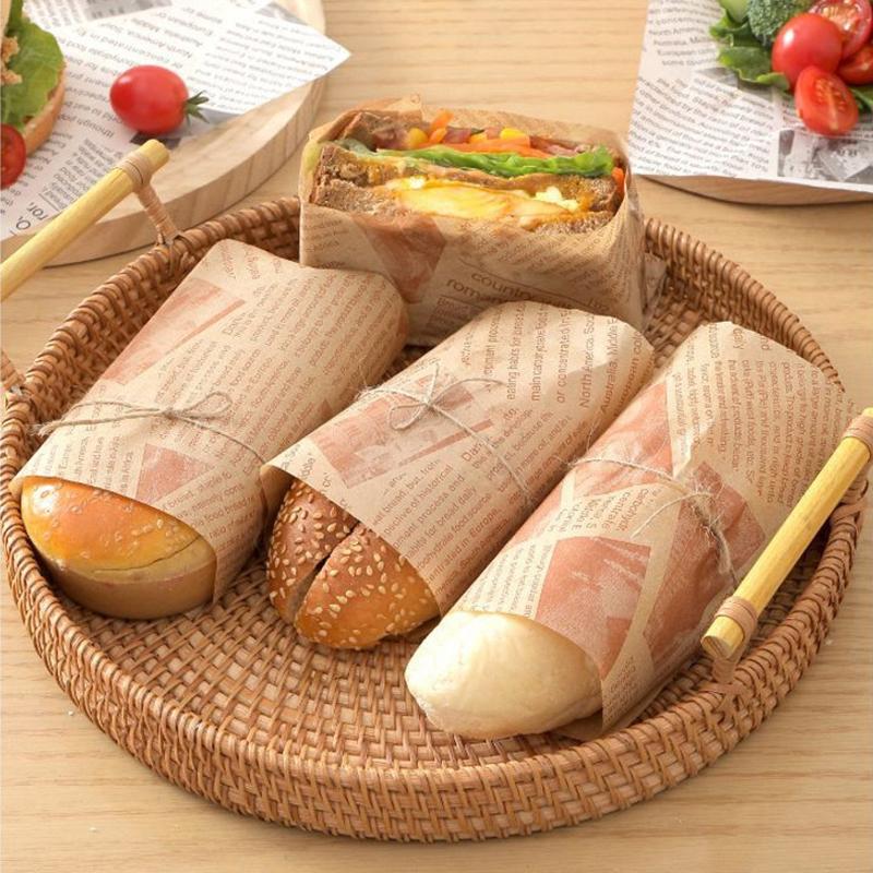 100Pcs Oil-Proof Wax Paper Food Wrapper Paper Bread Sandwich Burger Fries Wrapping Tray Basket Liners Fast Food Bread Oilpaper