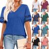 Damen Frühlings Oberteile V-Ausschnitt Spitze Ärmel Sommerhemden für Damen Lässiger Lockerer Schnitt Bluse Damen Sommer T-Shirts Elegante Oberteile für Damen