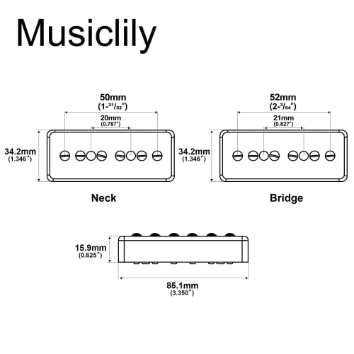 Musiclily Pro P90-BLA Alnico 5 P90 Soapbar Pickups, Single Coil, Neck and Bridge Pickup Set for Electric Guitars, Cream