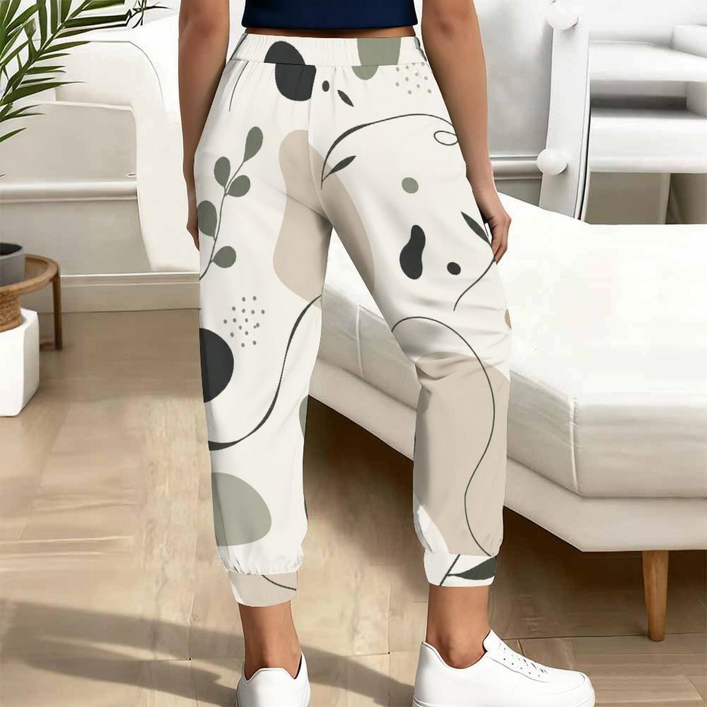 Women Plus Size Abstract Printed Jogger Pants Drawstring Waist Side Pockets Cuffed Ankle