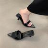 Fashion Shoes Slippers Women Summer Heeled Mules Pointed Toe Low Slides Pantofle High Thin Soft 2024 Concise PU Pumps Sexy Fabric Rome