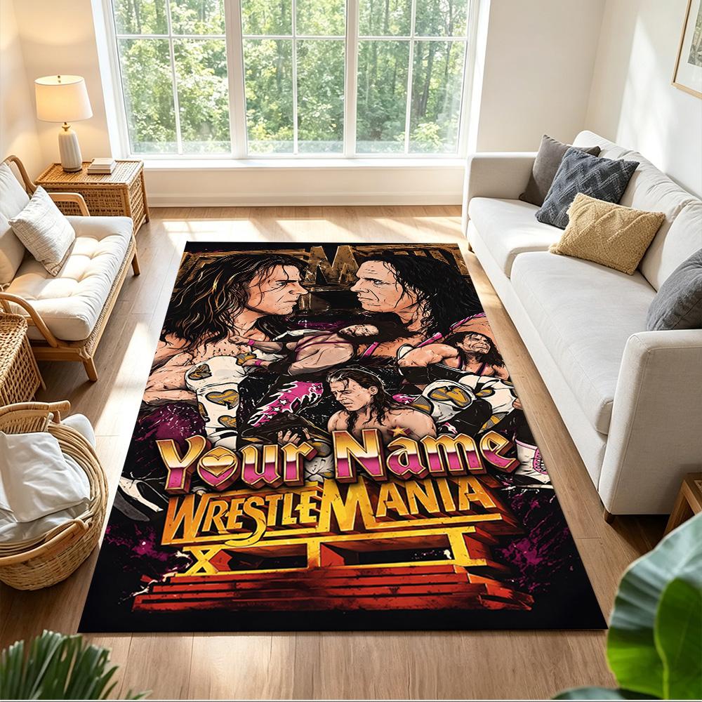 Wrestlemania Personalisierter Teppich mit Textbereich für Küche, Wohnheim, Balkon, Wohnzimmer, Rutschfester Teppich, Bürodekor, Geburtstags-/Weihnachtsgeschenk