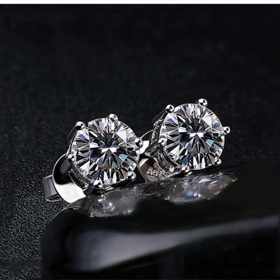 Classic Basic Earrings, Round Hard Support Six-claw Zircon Single Stone Earrings