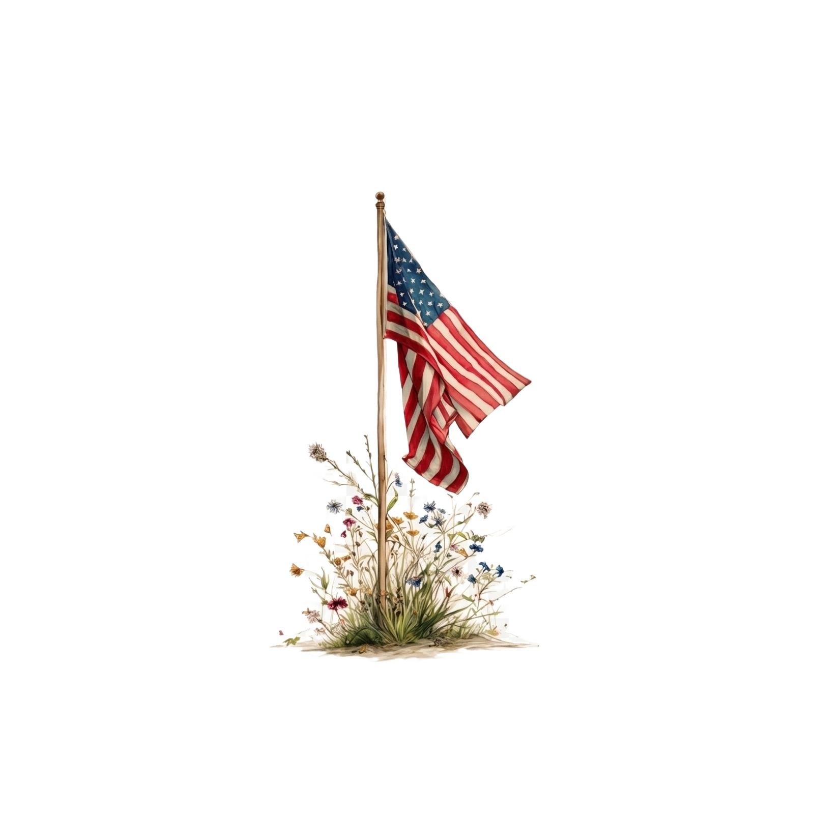 

20x25CM Independence Day Wall Art Rustic Wall Hanging Decoration Canvas Print Unframed American Flag with Wildflowers Design