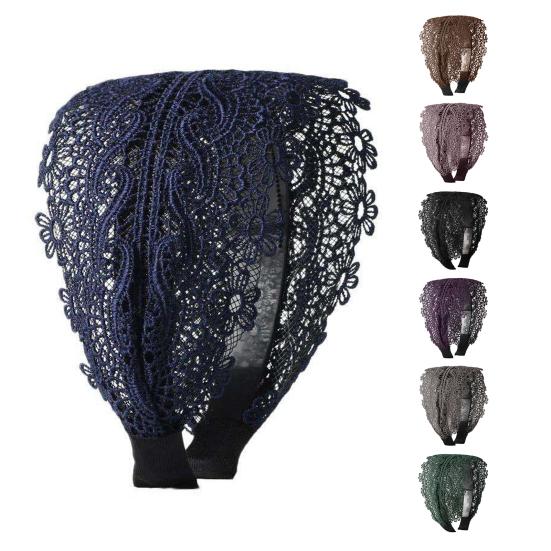 Women Hairband Wide Retro Style Sweet with Teeth Elegant Hair Accessories Anti-slip Lace Embroidered Hair Hoop for Daily Life
