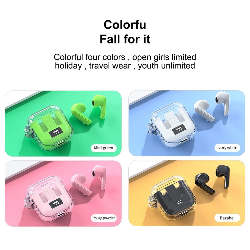 New Four Color Transparent Compartment TM90 Low Energy Consumption Digital Display In Ear Wireless Bluetooth Headset