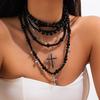 Personalized cross pendant collarbone chain necklace women, gothic dark wind acrylic beaded necklace
