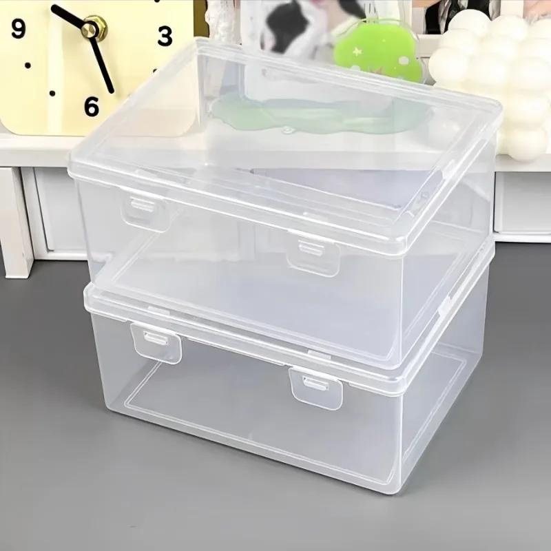 2Pcs Transparent storage box with lid - modern plastic storage box with double buckle closure for desk stationery and cosmetics