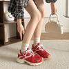 Leather Mesh Dad Shoes Women 2025 Autumn New Breathable Lightweight Soft Sole Versatile Red Casual Sports Shoes Tide