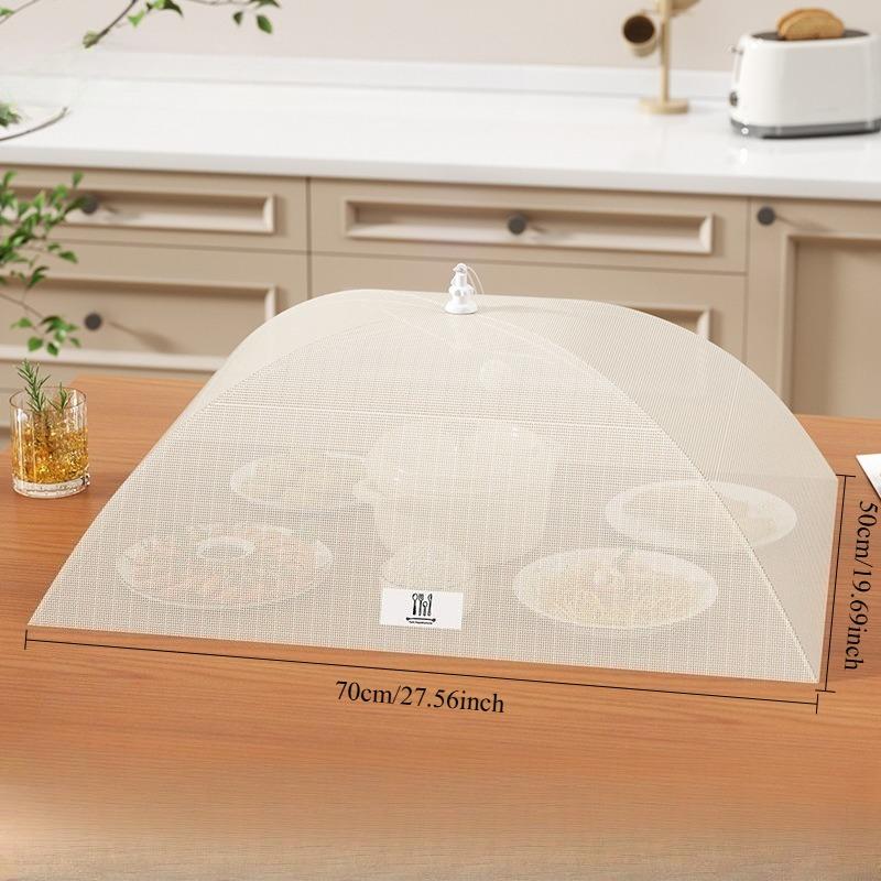 1pc Collapsible Food Cover with Fly Proof Mesh - Heavy-Duty Beige/White, Foldable Dish Protector with Airflow Design
