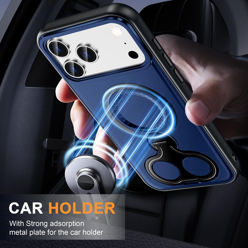 For iPhone 17 Pro Magnetic Case TPU+PC Shockproof Phone Cover with Dual Hole Kickstand