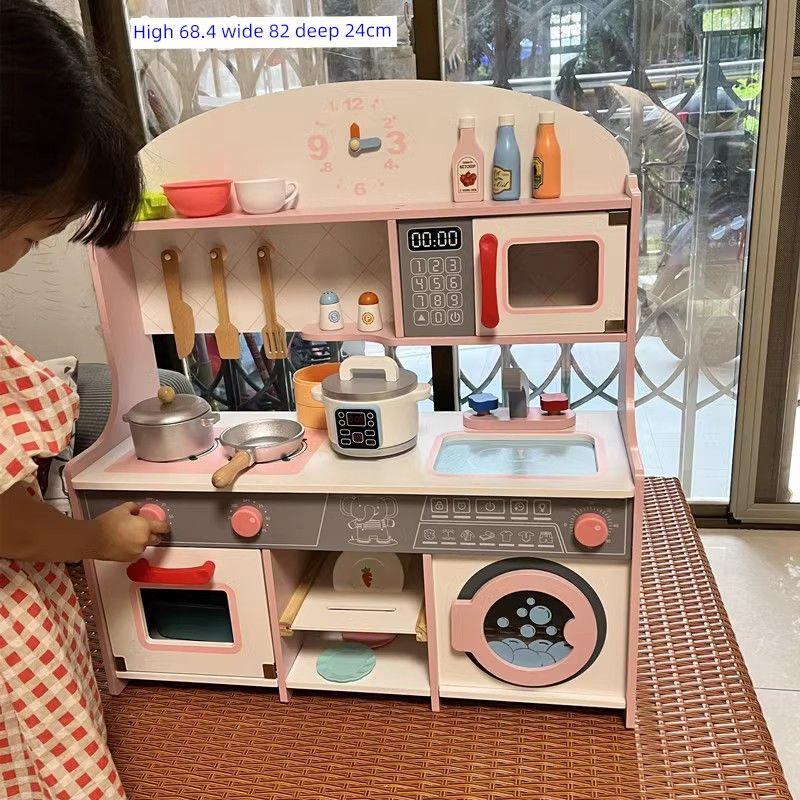 

Kids Wooden Cooking Stove Suit Wooden Baby Play House Kitchen Toys Full Set Artificial Brand pink wood kitchen Suit