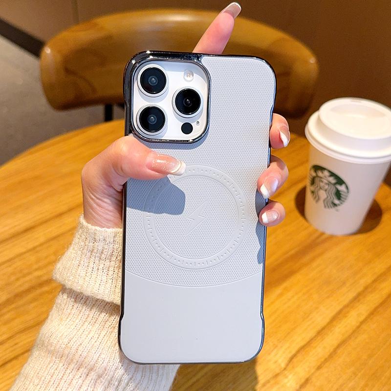 For iPhone 15 Pro Max Case Compatible with MagSafe Borderless PC + PU Leather Phone Back Cover