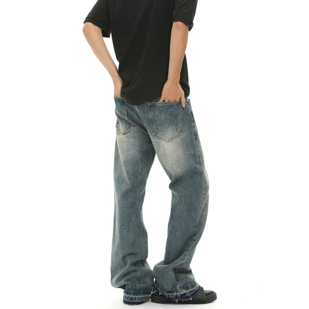 American old retro Cleanfit washed ruffian handsome slightly pull loose jeans tide