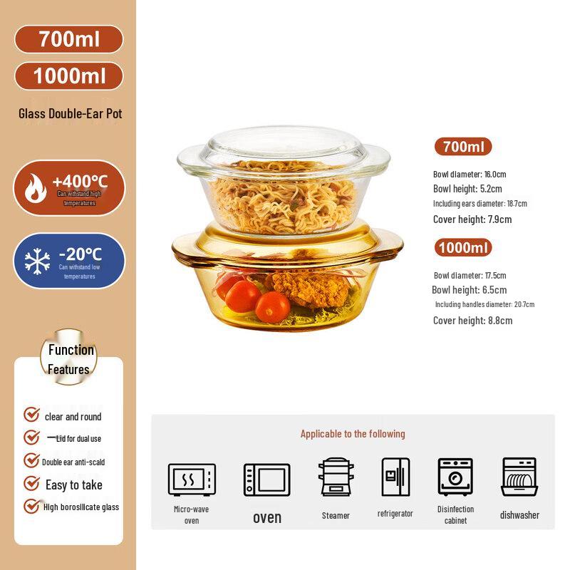 Qiwei Microwave Safe Glass Bowl with Lid