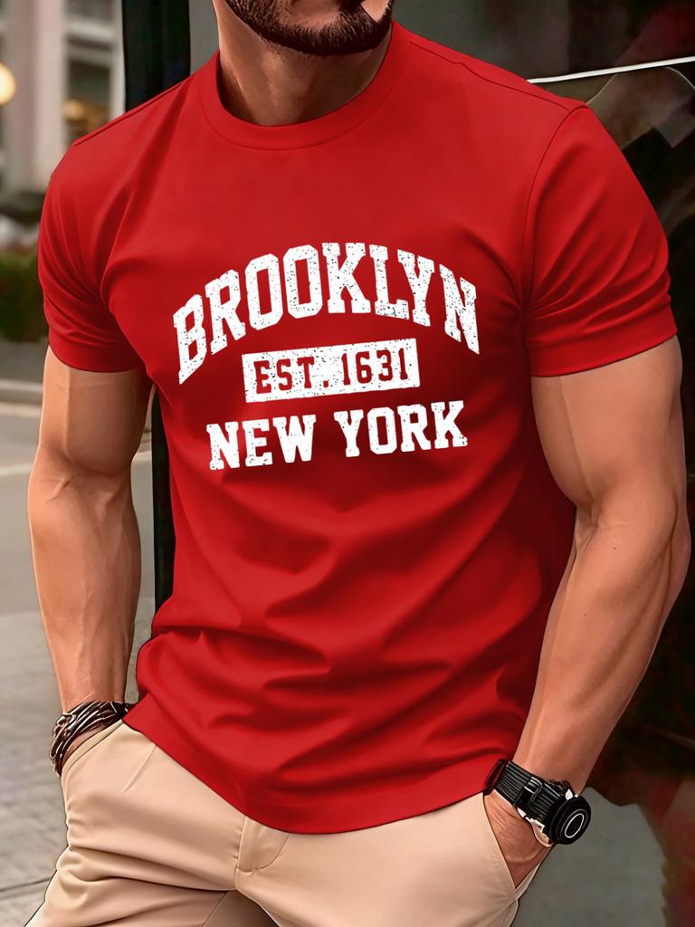 Brooklyn New York City Print T Shirt Men Fashion AllMatch Streetwear Crewneck Cotton Clothing Unisex Summer Loose TShirts