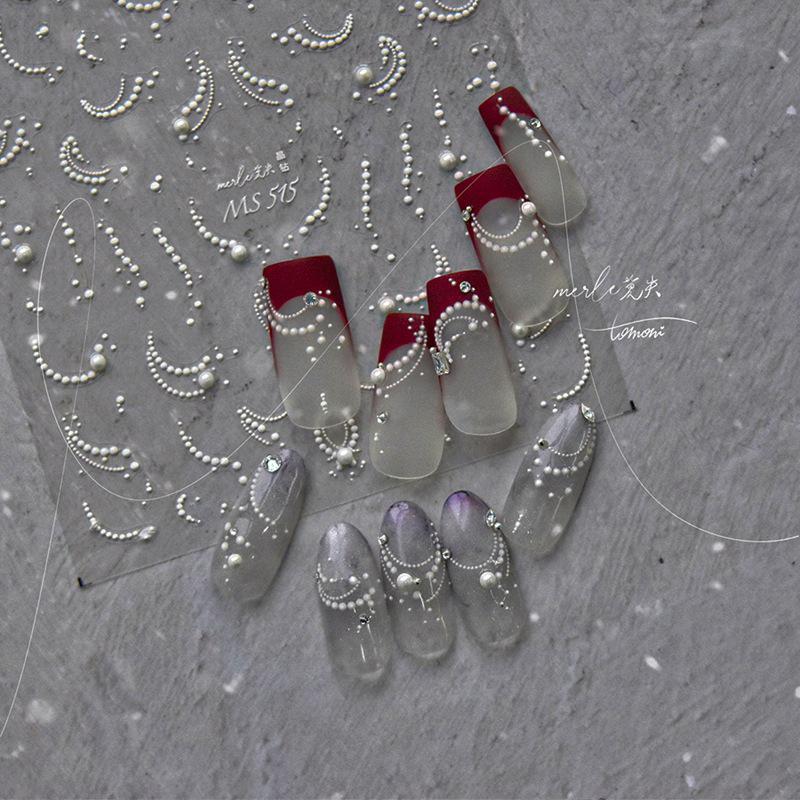 Japanese Retro Crystal 3D Pearl Nail Stickers