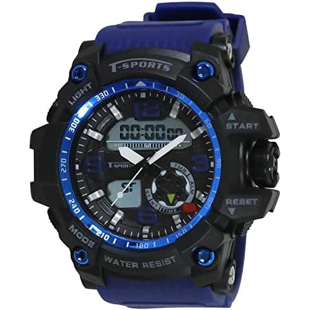 Crepha T-Sports Analog Digital Watch Multifunction Waterproof 5 ATM Blue Men s Rubber Strap