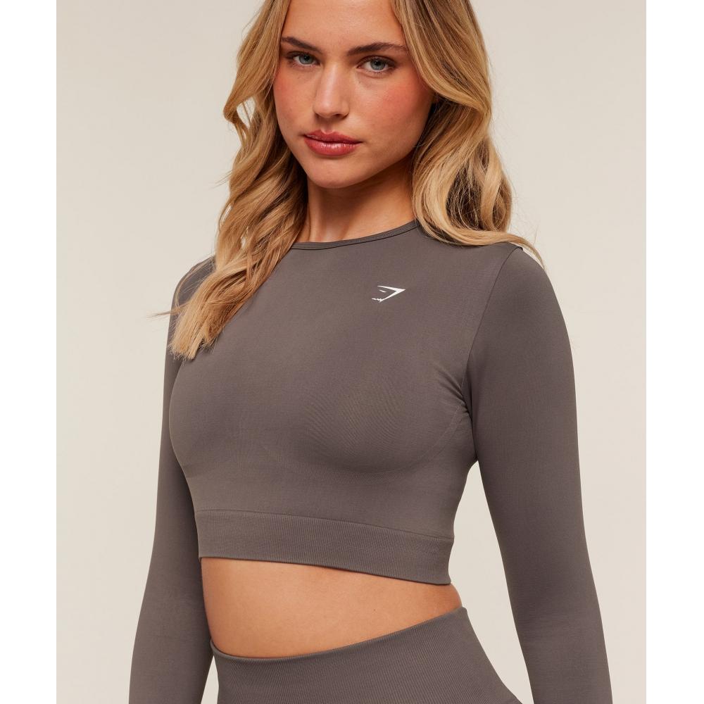 Gymshark Alltag Seamless Langarm Crop Top Cool Brown B7a2s Nbzg