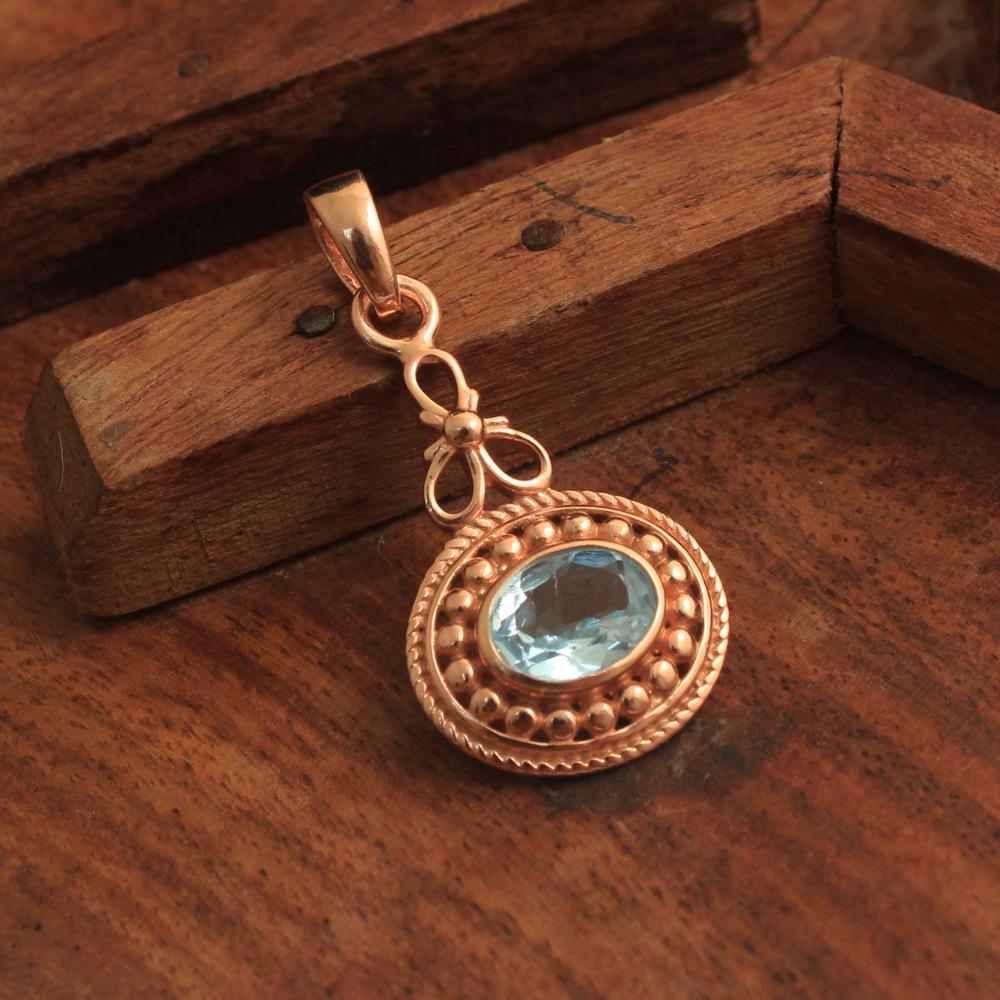 Blautopas-Anhänger mit Rosévergoldung, 925er-Sterlingsilber, Geburtsstein Dezember, Schmuck für Damen