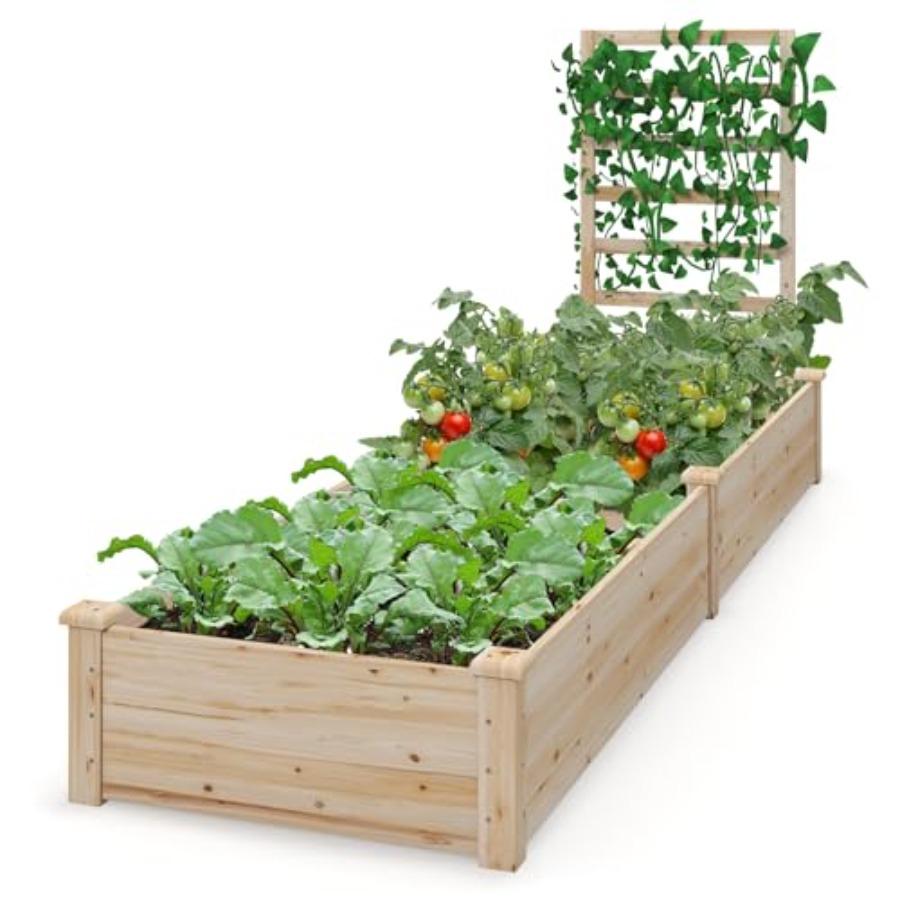 

Raised Garden Bed with Trellis Planter Box 93 L x 25 W x 40 H Outdoor Wooden Planter Box Kit for Flower Herb Vegetable Fruit Cl United States