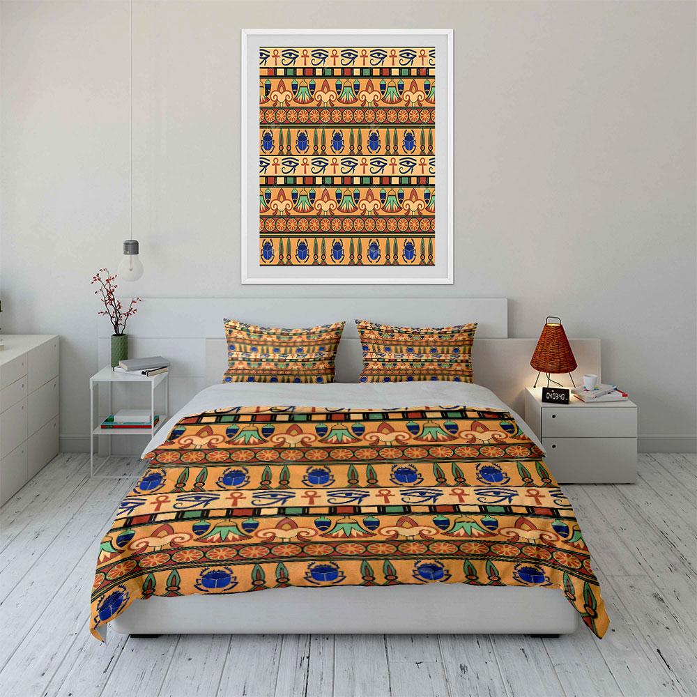Egyptian Style Geometric Pattern Bedding Set For Kids Luxury Gift 3Pcs Digital Print Comforter Set Soft Comfortable Breathable