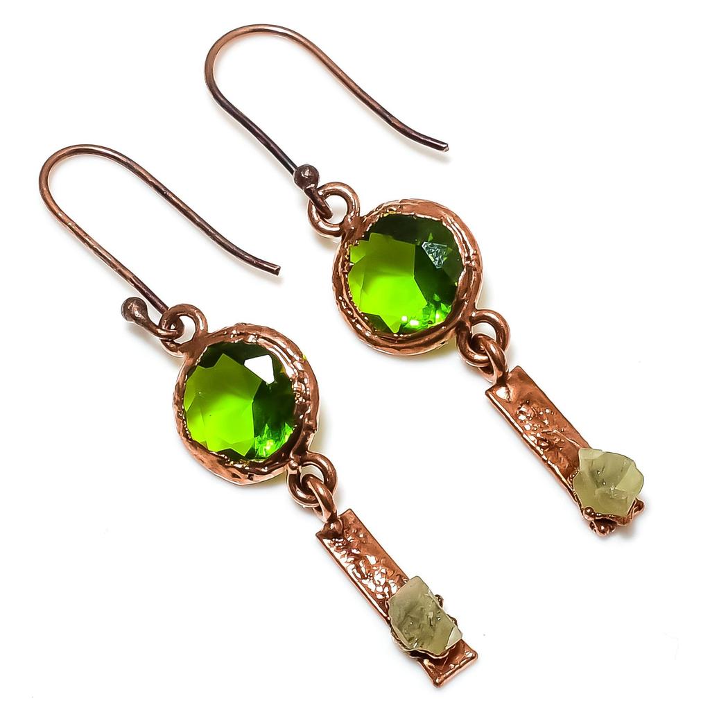 Peridot Earrings Gemstone Jewelry, Copper Electroformed Earrings, Handmade Jewelry Birthstone Earrings, Gift For Him