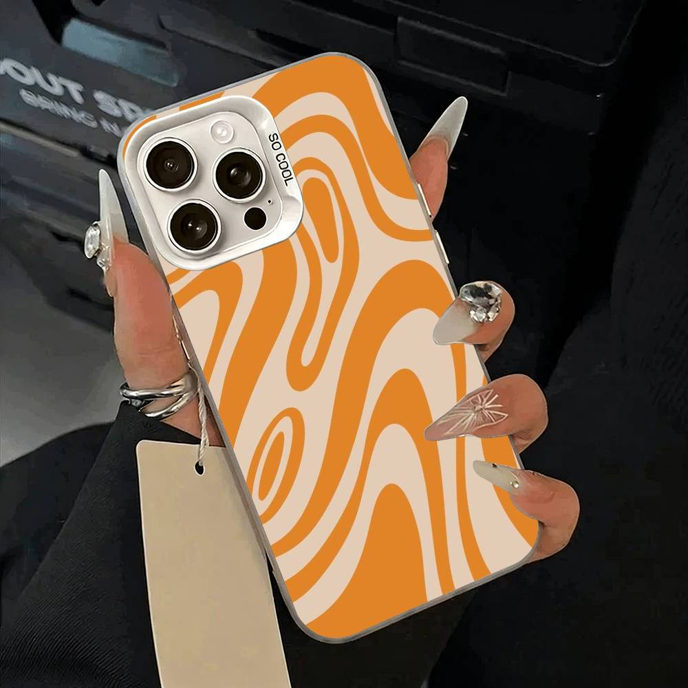 Abstract -FluidWavy Pattern Phone Case For iPhone 11 12 13 14 15 16Pro Max Plus white Sliver Phone Cover