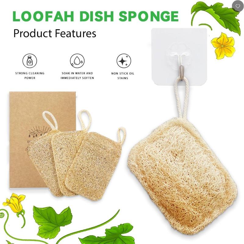Natural Non Scratch Scrub Sponge Eco Friendly and Compostable Plant Fiber Loofah Dish Sponge Kitchen Scrubbers for Dish Biodegradable Cleaning Sponges