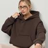 Women's Casual Solid Color Hooded Sweatshirt, European Style, Fitted Waist, Long Sleeves, Short Length, Pullover Style.