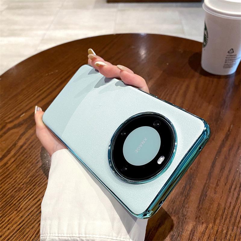 

Подходит для Huawei Mate60Pro + чехол для мобильного телефона из гладкой кожи с гальваническим покрытием контрастного цвета, защитный чехол для объектива из металла Mate60 HUAWEI Mate60Pro + зелёный